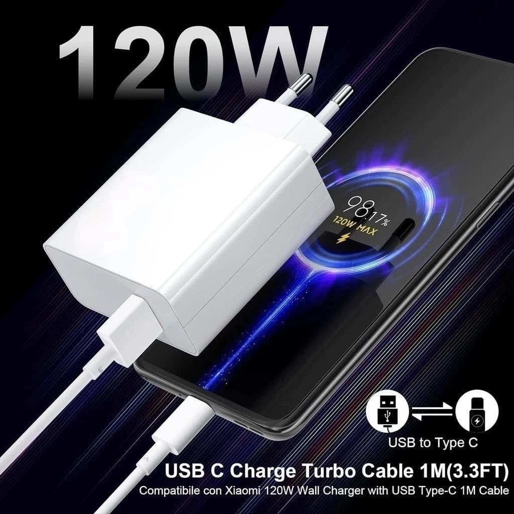 Kit  Carregador Turbo 120W Fonte Usb Carregador + cabo Ultra Rápido 120w Usb C Turbo