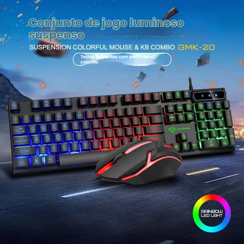 Kit Gamer Mouse e Teclado Semi Mecânico RGB