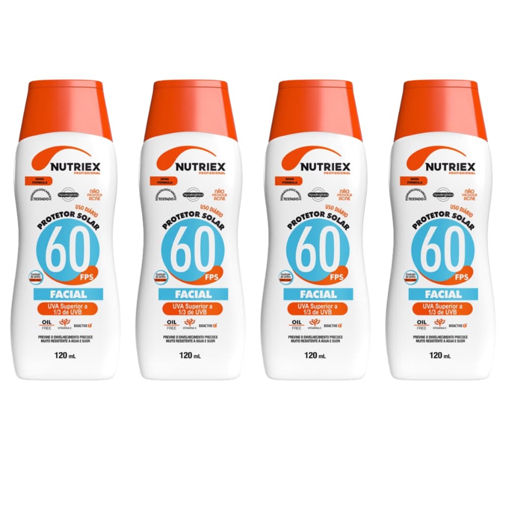 Kit 4 Protetor Solar Facial Profissional Fps 60 Bloqueador Solar Em Creme 120Ml Nutriex