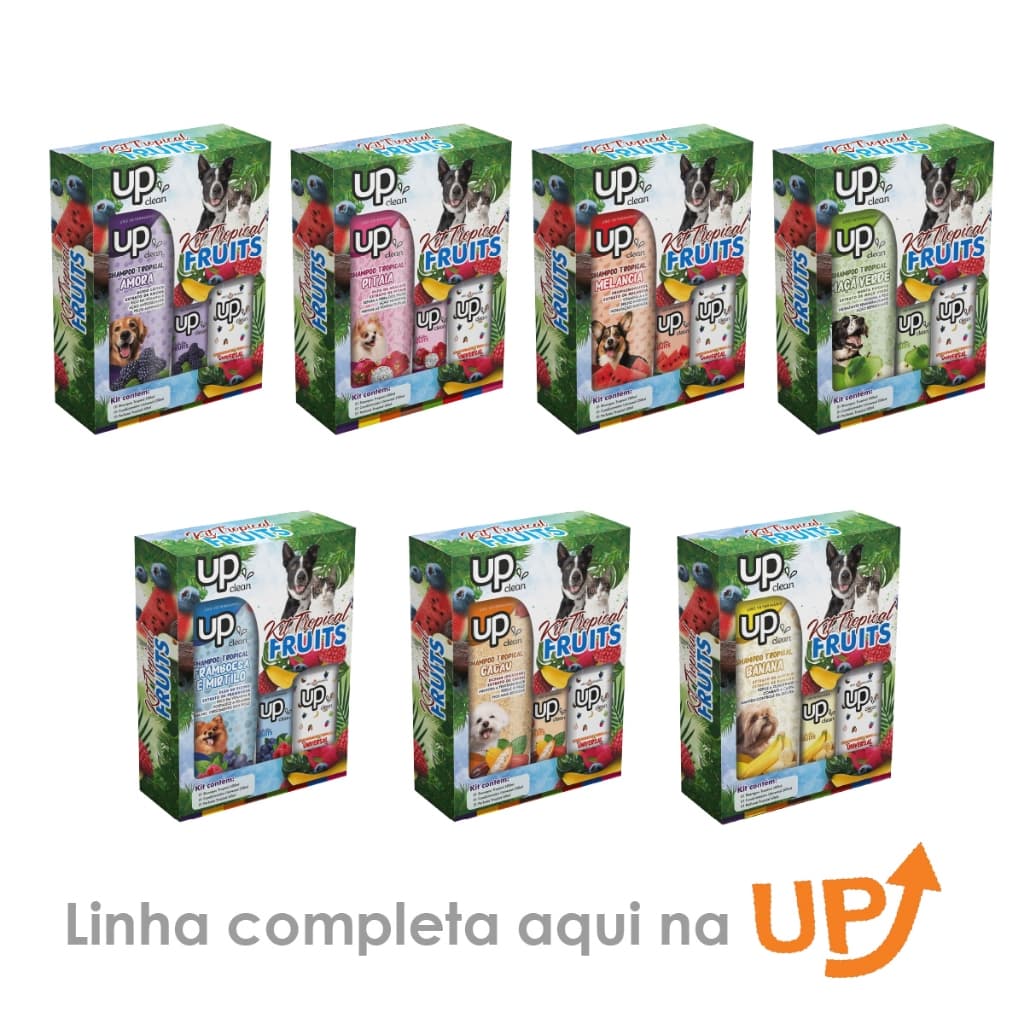 Kit Banho Pet Shampoo + Condicionador + Perfume Linha Tropical Up Clean para Cães e Gatos