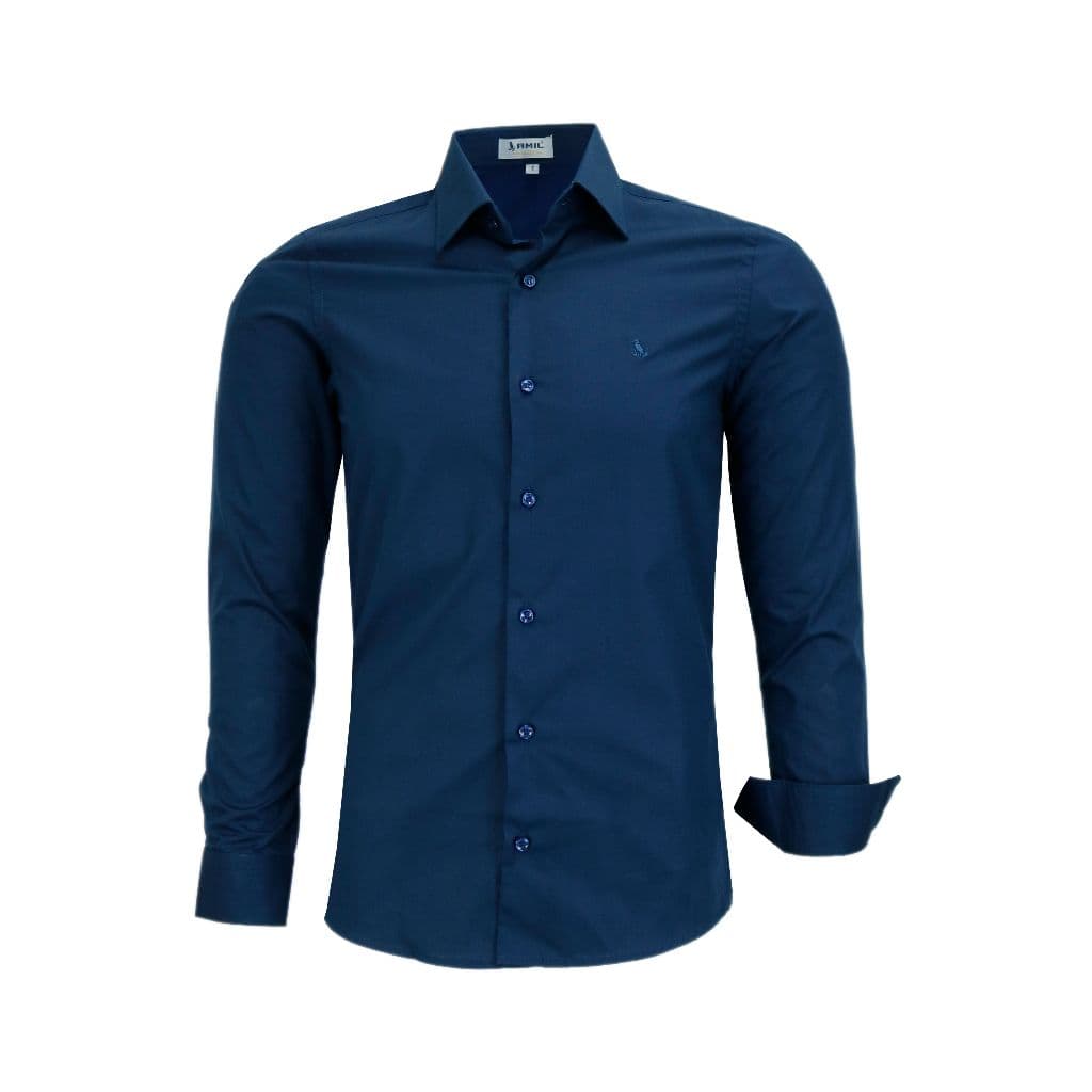 Camisa Social Amil Masculina Slim Manga Longa Lisa Algodão 1796