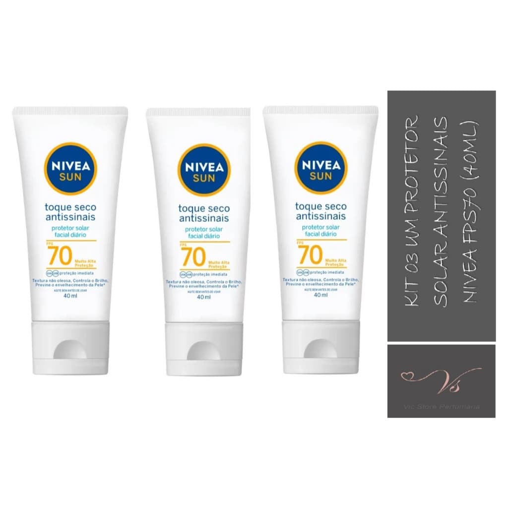 KIT 03 un Protetor Solar Facial Nivea Sun Toque Seco 70FPS (40ml)