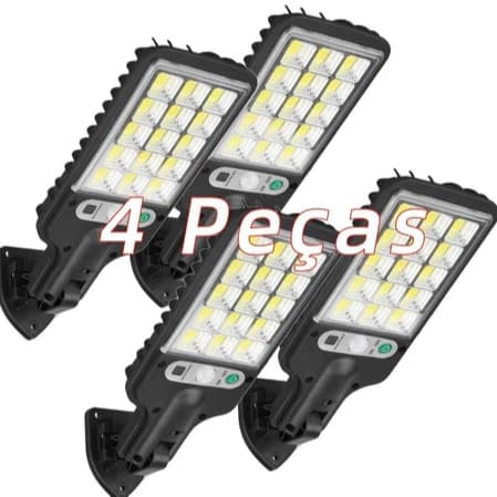 Kit 4 Luminária Led Solar Poste Rua Parede Sensor  180 Cob Led Controle