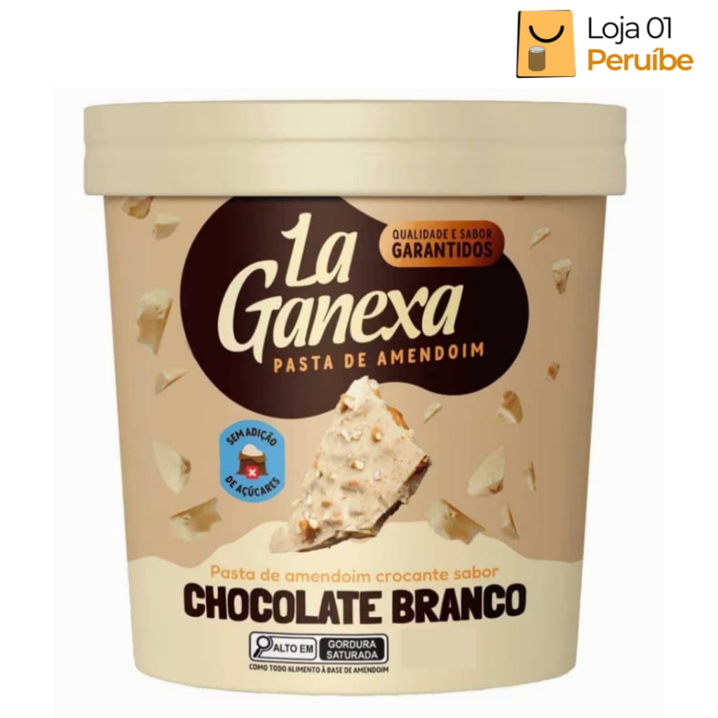Pasta de Amendoim Zero Açúcar La Ganexa - Chocolate Branco Crocante com Whey Protein 1kg.
