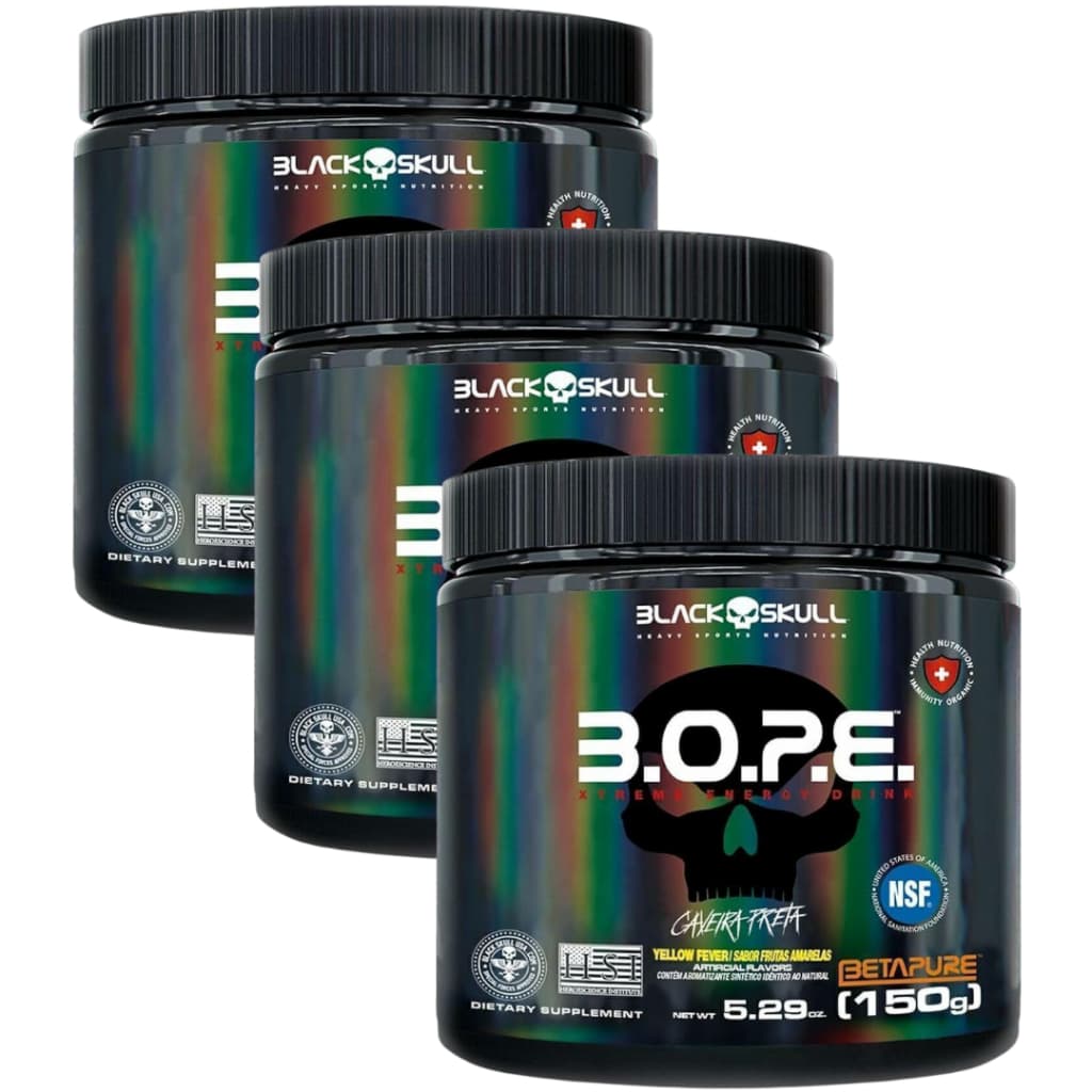 Kit 3 Unidades Pré Treino Bope 150g Black Skull - Frutas Vermelhas