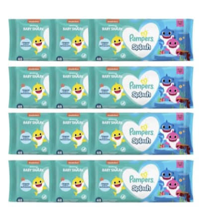 Lenço Umedecido Pampers Splashers Baby Shark 576 Unidades Kit 12x48