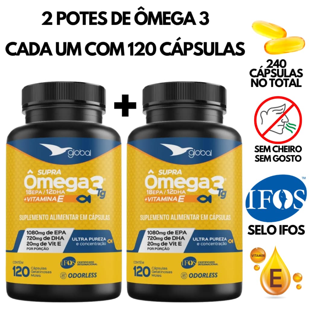 Kit 2 Vitaminas Ômega 3 1800mg EPA e DHA 120 cápsulas Suplemento Alimentar selo IFOS Original