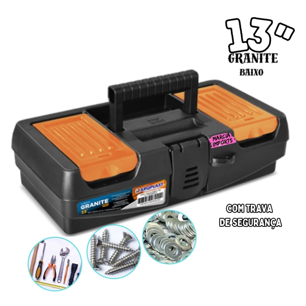 Maleta 13" Organizadora de Ferramentas Arqplast 13'' baixa Granite Portatil P Peças e ferramentas