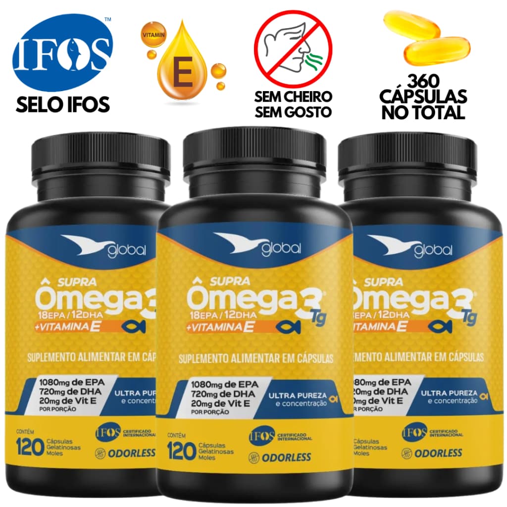 Kit 3x Ômega 3 EPA DHA 120 cápsulas 1800mg Vitamina Suplemento Alimentar IFOS Original concentrado