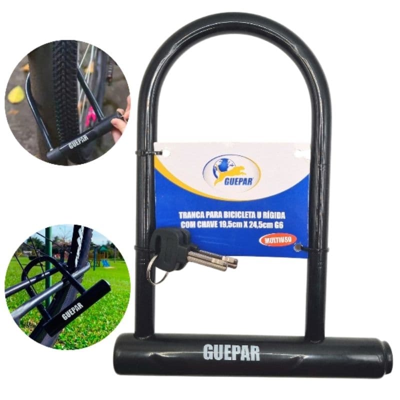 Tranca de moto tipo u rígida reforçada para moto e bicicleta bike antifurto reforçada