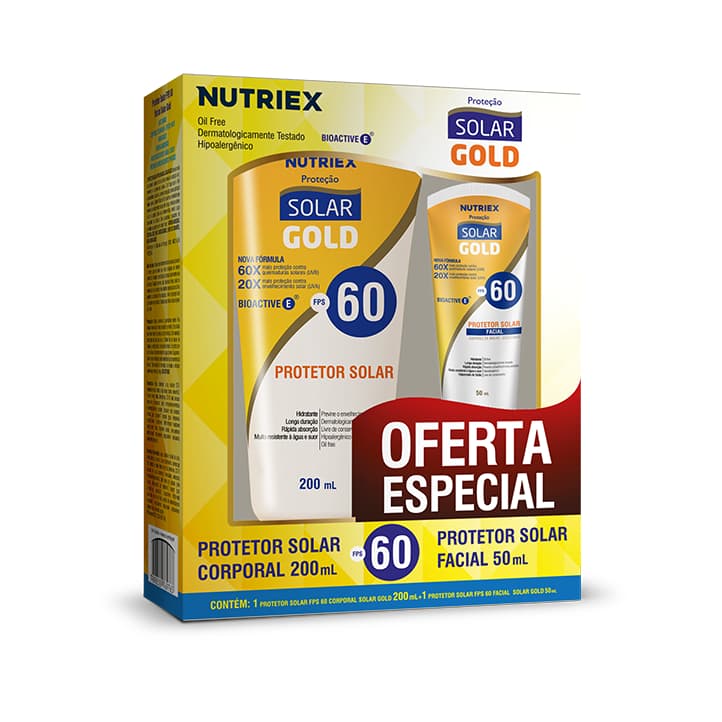 Kit Solar Gold Protetor Corporal FPS 60 200ml + Facial FPS 60 50ml Toque Seco
