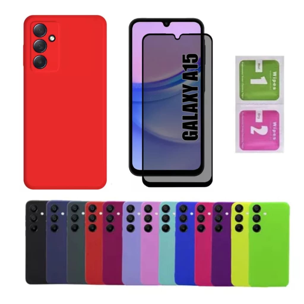 Pelicula Privacidade Samsung A15 + Capinha Aveludada Colorida Capa