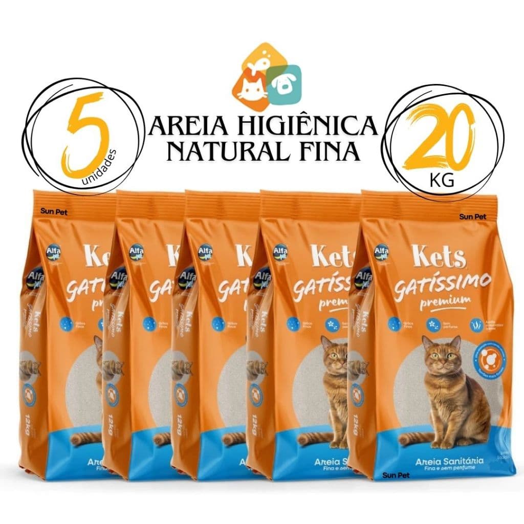 Kit Areia para Gato Sanitária Higiênica Premium Kets Gatissimo 20kg para Gatos 5 Pacotes 4kg Cada