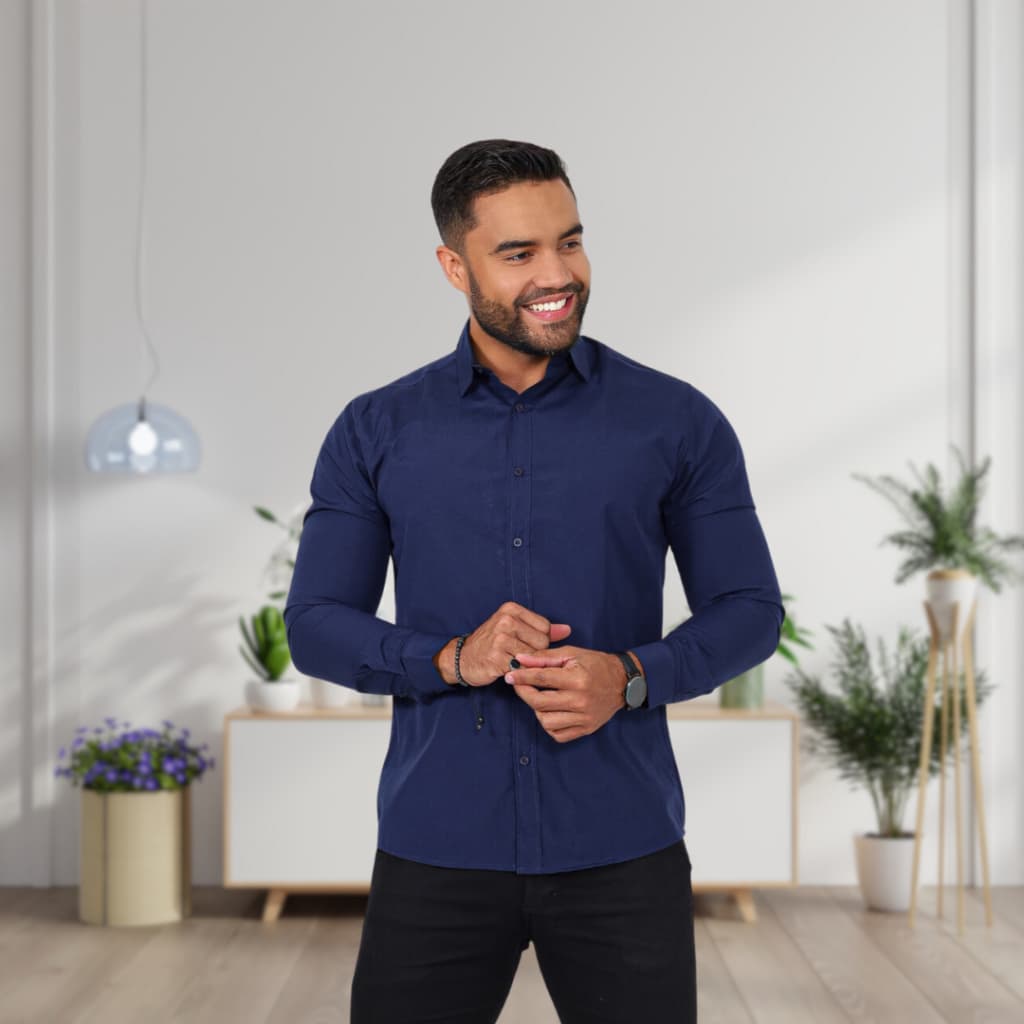 Camisa social masculina slim manga longa não amassa