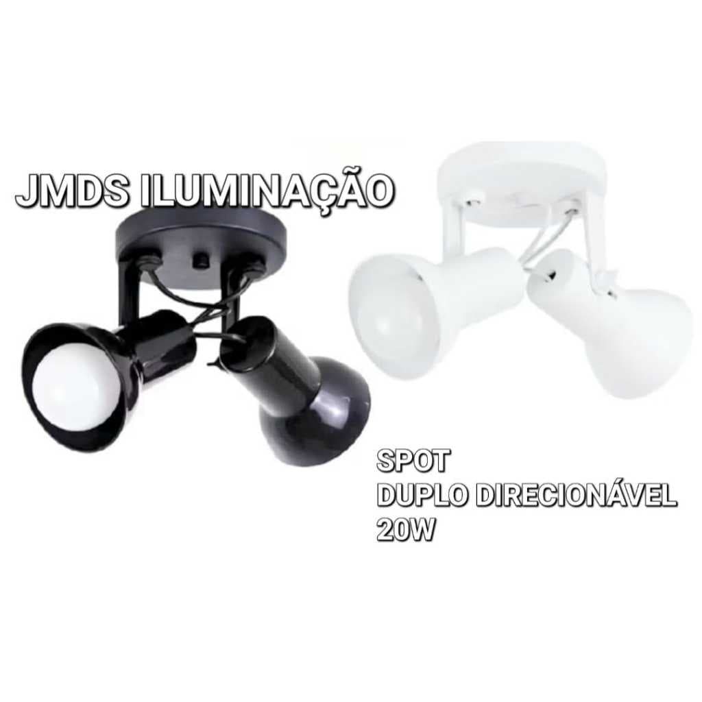 Luminária Spot Duplo Direcionável Sobrepor Teto Parede Casa Salão  Led bulbo E-27