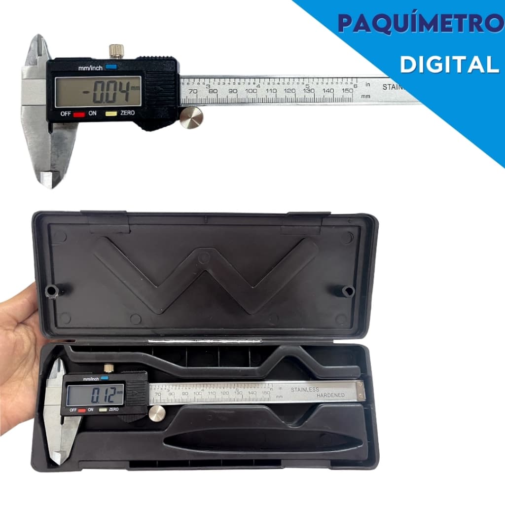 Paquímetro Digital todo em  Inox com Bateria Extra e Estojo 150mm Universal Inox - AV