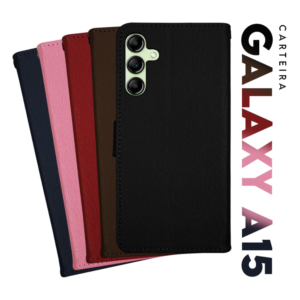 Capa Case Capinha Carteira Flip Cover Couro Sintético PRETA Para Samsung Galaxy A15 4g A155 A15 5g A156 Cell in Power25