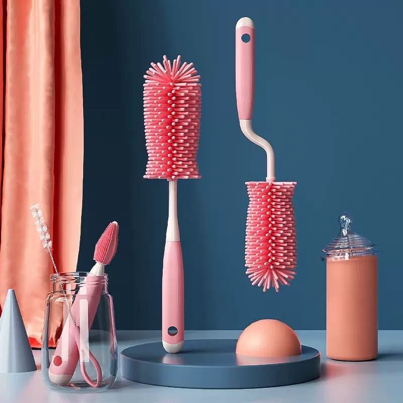 Kit4 de Limpeza Completo 360 Graus para Mamadeira, Chupeta e Canudo - Escova de Silicone e Ferramentas Pequenas