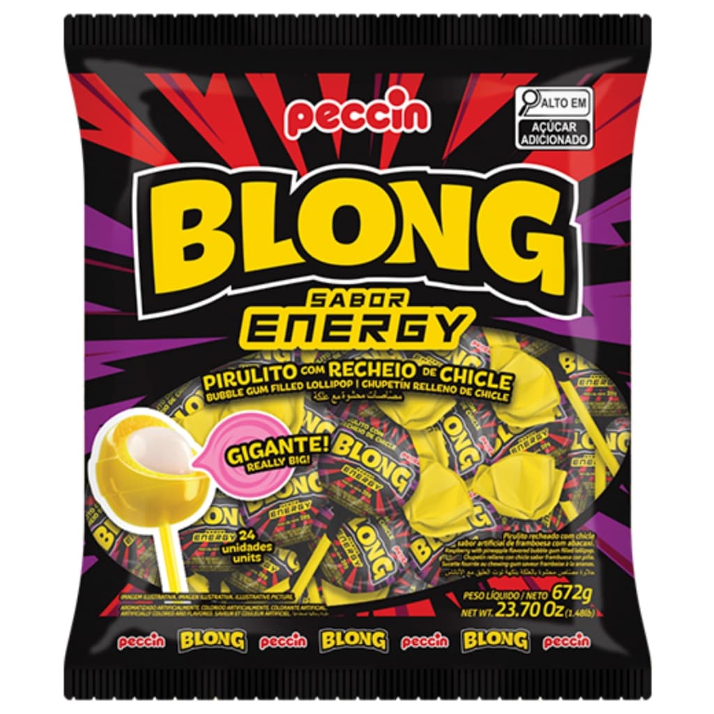 Pirulito Blong Energético Recheado  C/24 Unidades Peccin