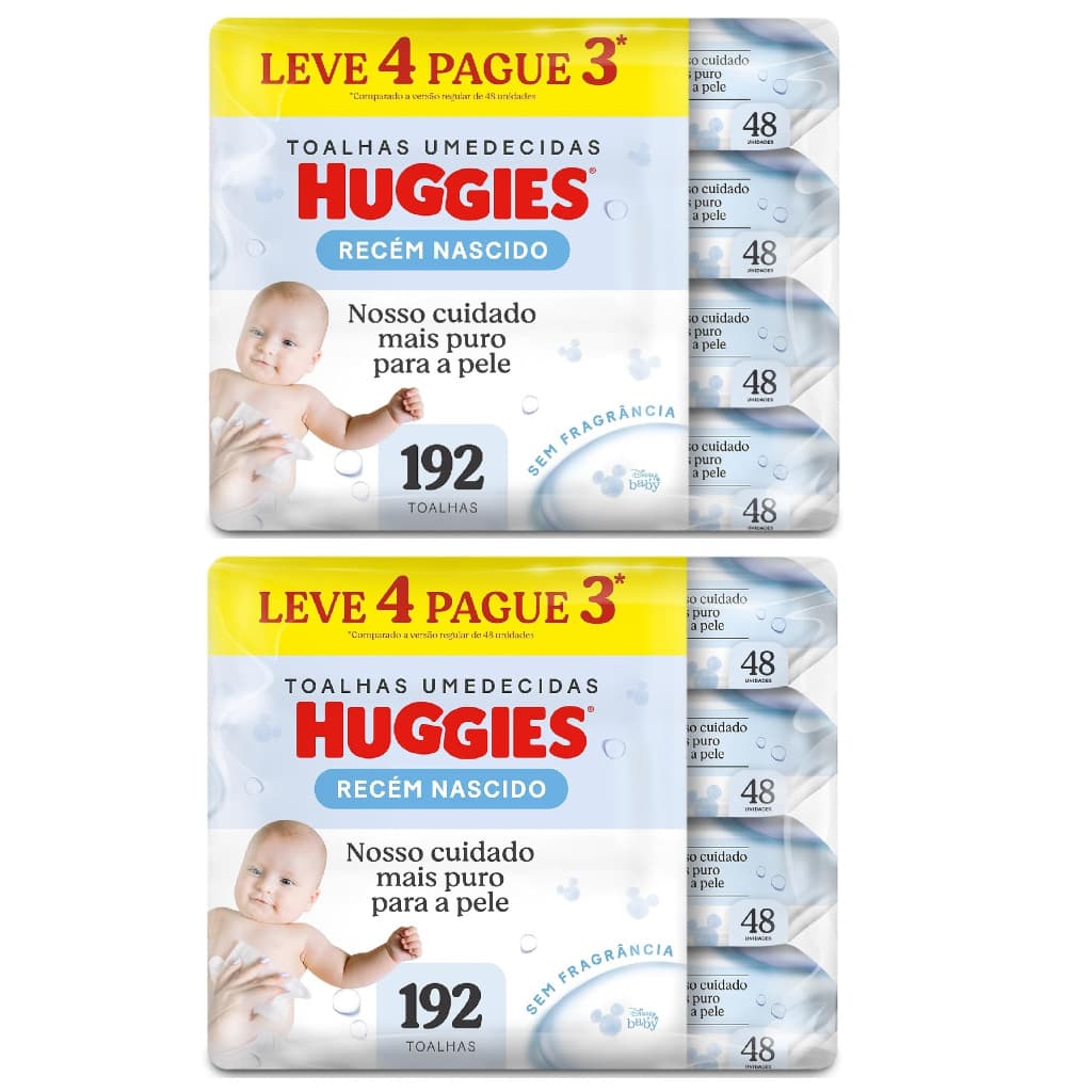 Kit 8 pcts - Toalhas Umedecidas Huggies RN 48 Un cada - Total 384 Unidades.RN EQ.1