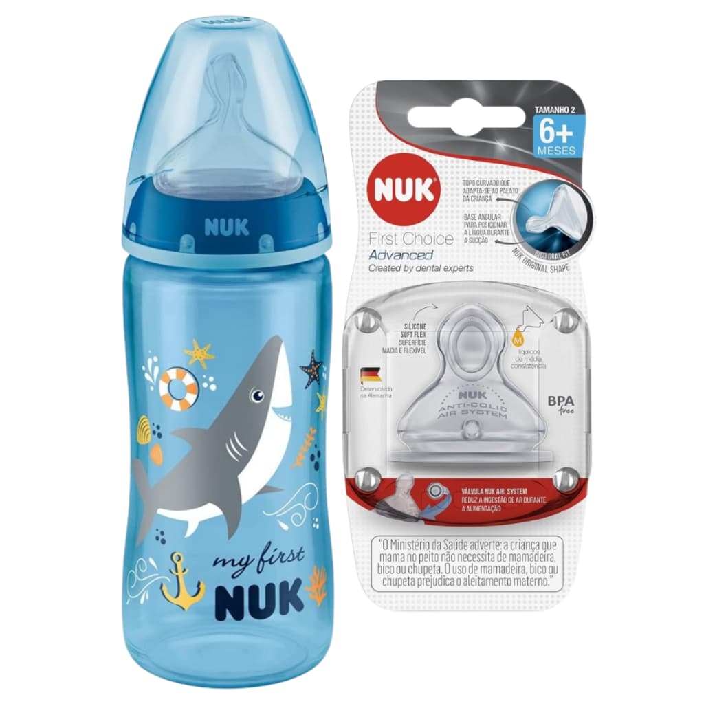 Mamadeira Nuk Anticolica Ortodôntica My First 300mL + Bico Reposição Tamanho 2 +6 Meses