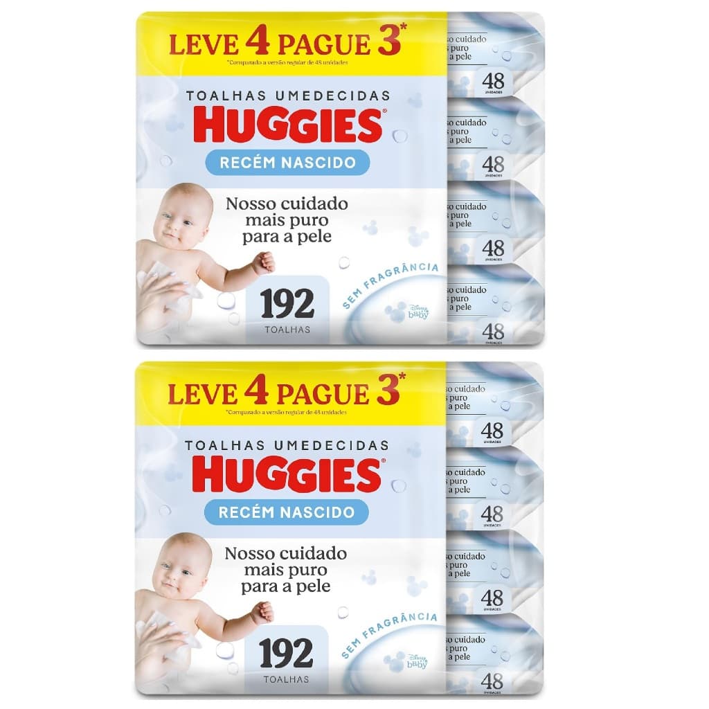 Kit 8 pctes - Toalhas Umedecidas Huggies RN 48 Un cada - Total 384 Unidades.RN EQ.1