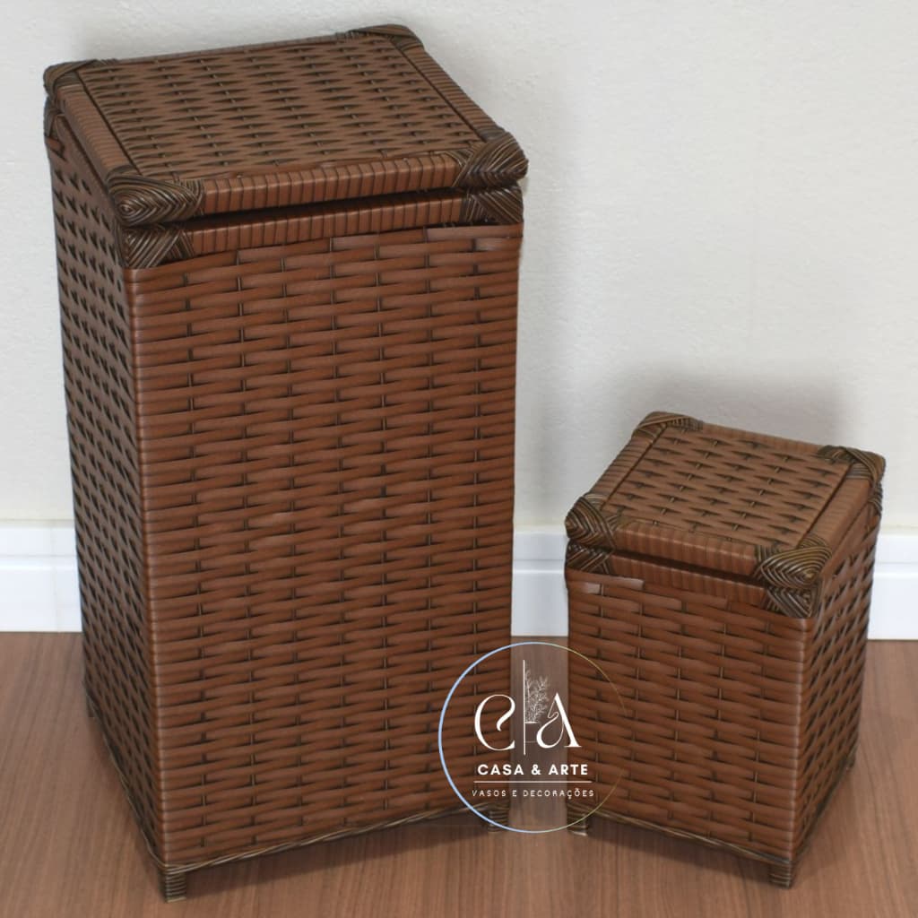 Kit Cesto de Roupa Vertical 60x30 + Lixeira 30x20 Banheiro Lavanderia Organizadores Roupeiro em Sintético Artesanal