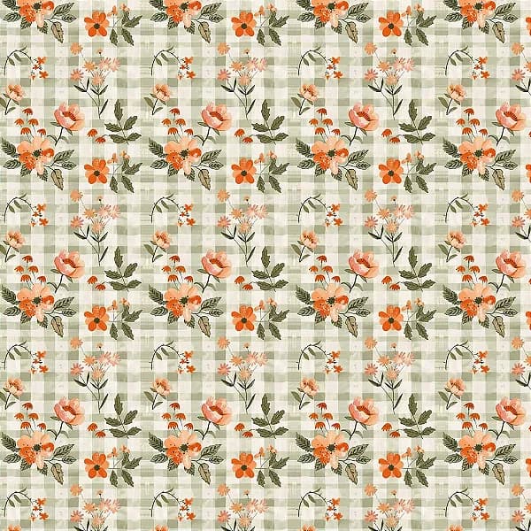 Tecido Patchwork Digital Xadrez Floral Lemon Orange D1097
