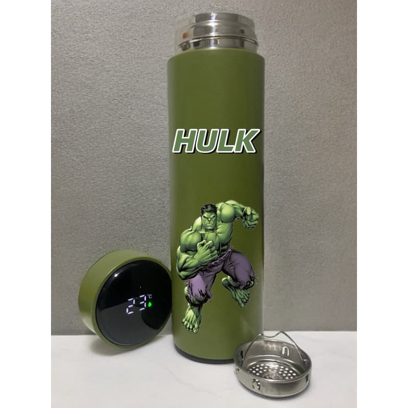 GARRAFA TÉRMICA HULK TERMÔMETRO DIGITAL 500 ML ÁGUA GELADA E QUENTE