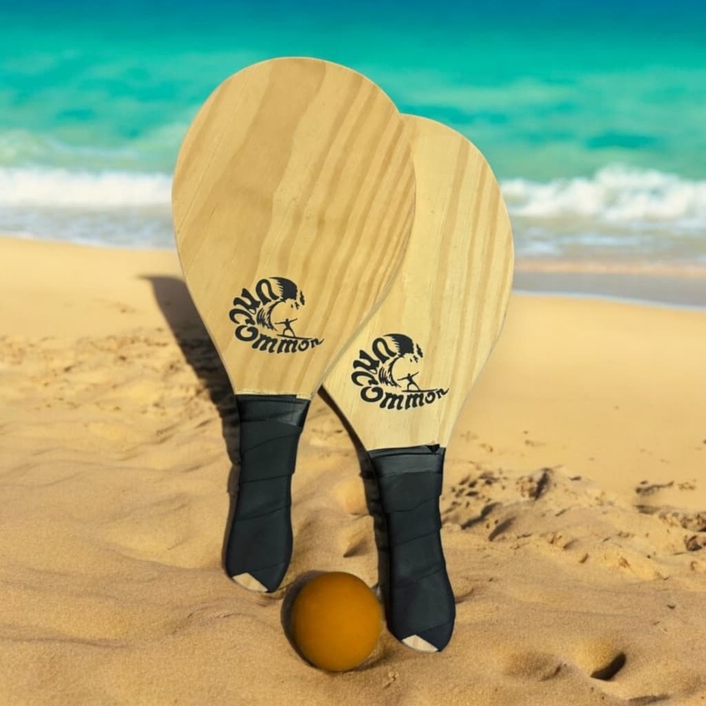 Kit Frescobol Tênis De Praia 2 Raquetes Madeira + Bola