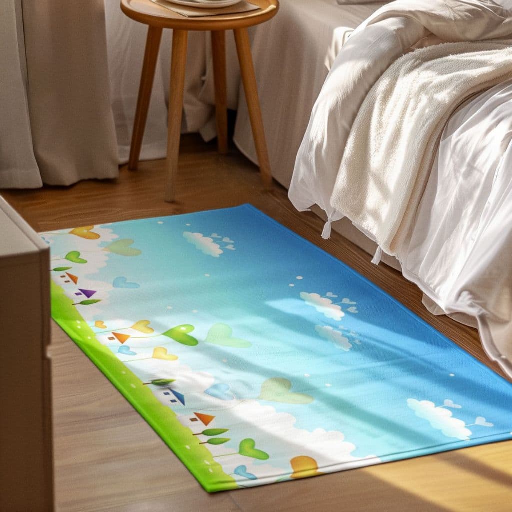 Tapete Decorativo Infantil Campo Aberto 118x70cm Antiderrapante Sala, Quarto e Escritório