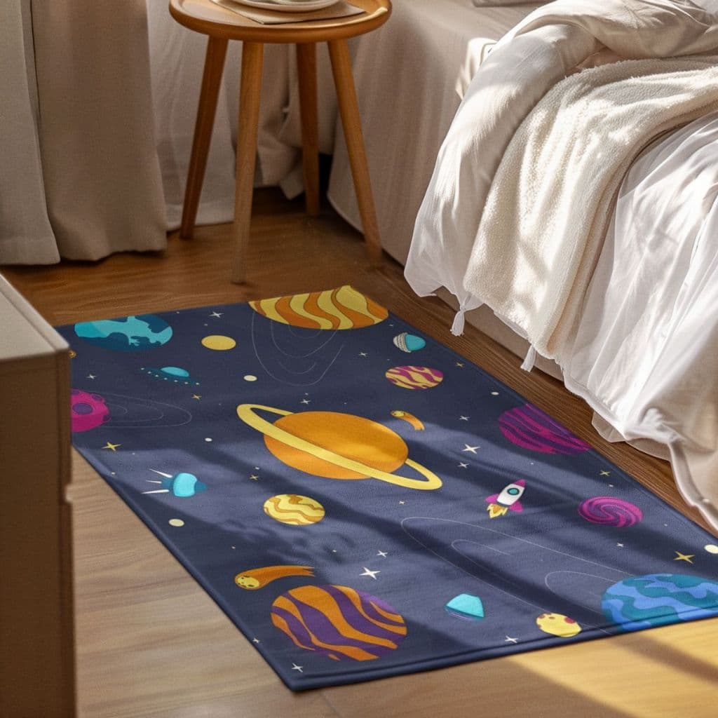 Tapete Decorativo Infantil Espaço 118x70cm Antiderrapante Sala, Quarto e Escritório