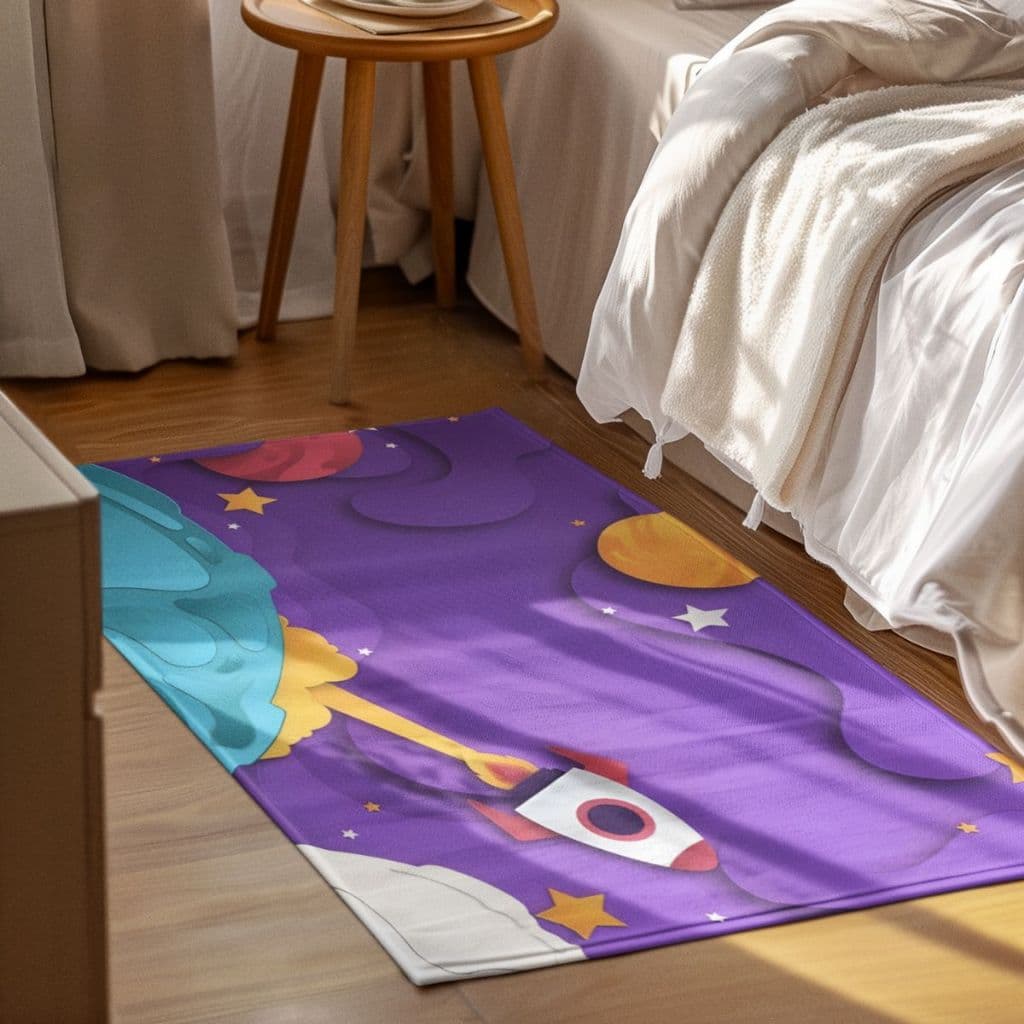 Tapete Decorativo Infantil Universo 118x70cm Antiderrapante Sala, Quarto e Escritório