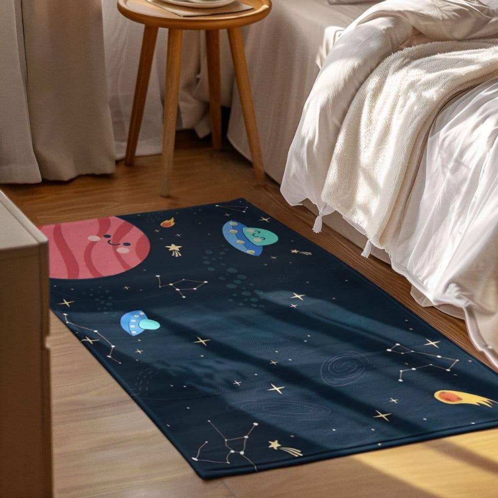 Tapete Decorativo Infantil Universo Espacial 118x70cm Antiderrapante Sala, Quarto e Escritório