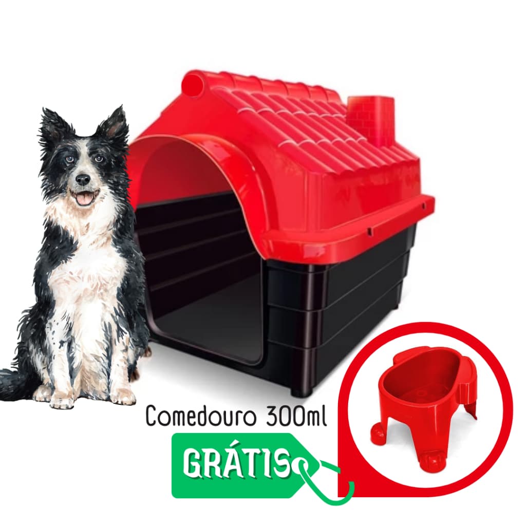Kit Casa Casinha + Comedouro Gratuito Em Plástico Para Cachorros N5 MEDIO MECPET Maior do Mercado