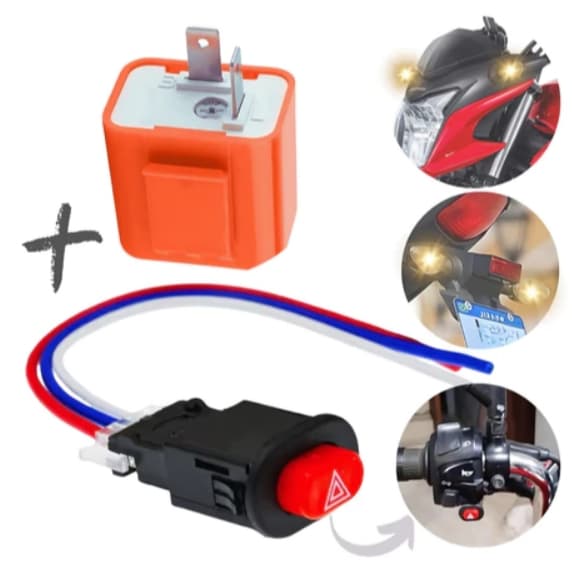 Kit Botão Chave Pisca Alerta Moto Universal Botão + Relé De Pisca Para Moto