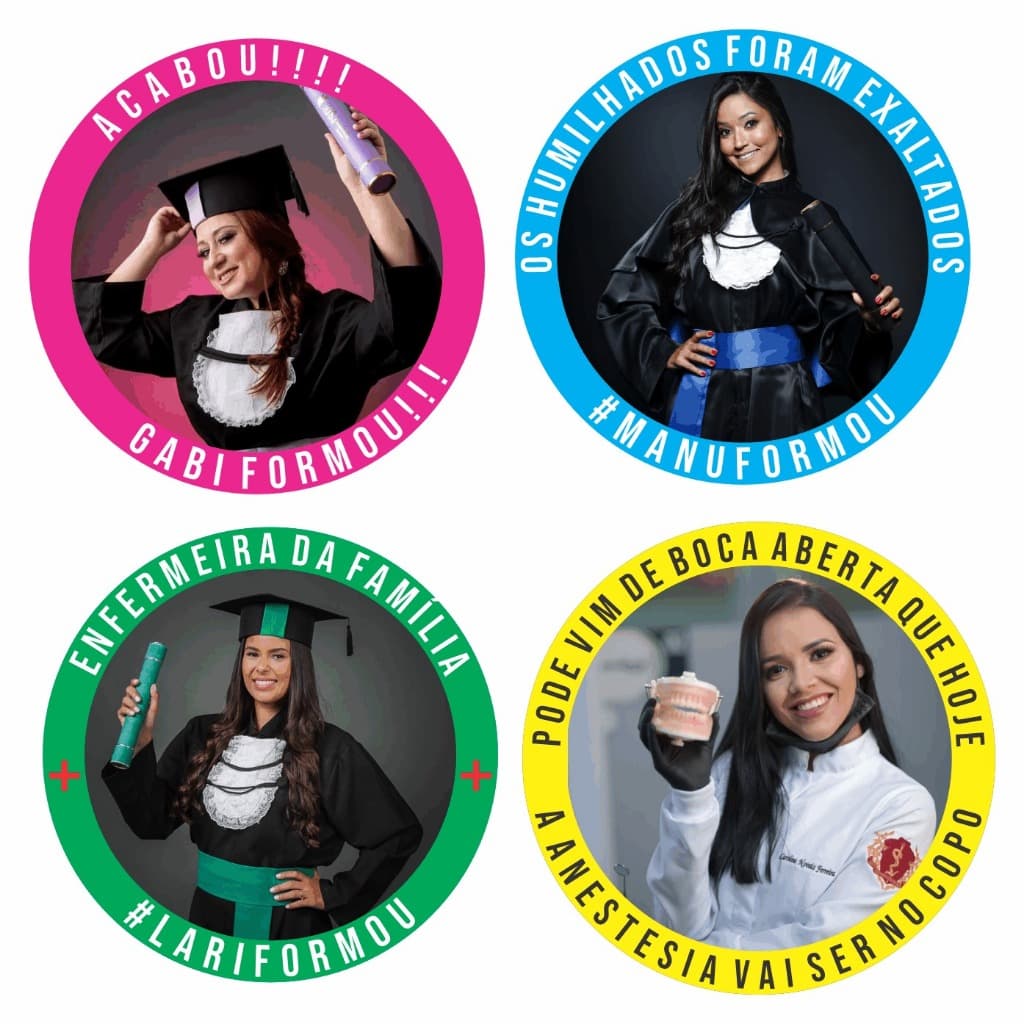 100 Adesivos Formatura Personalizados Até 4 Fotos e Frases Diferentes