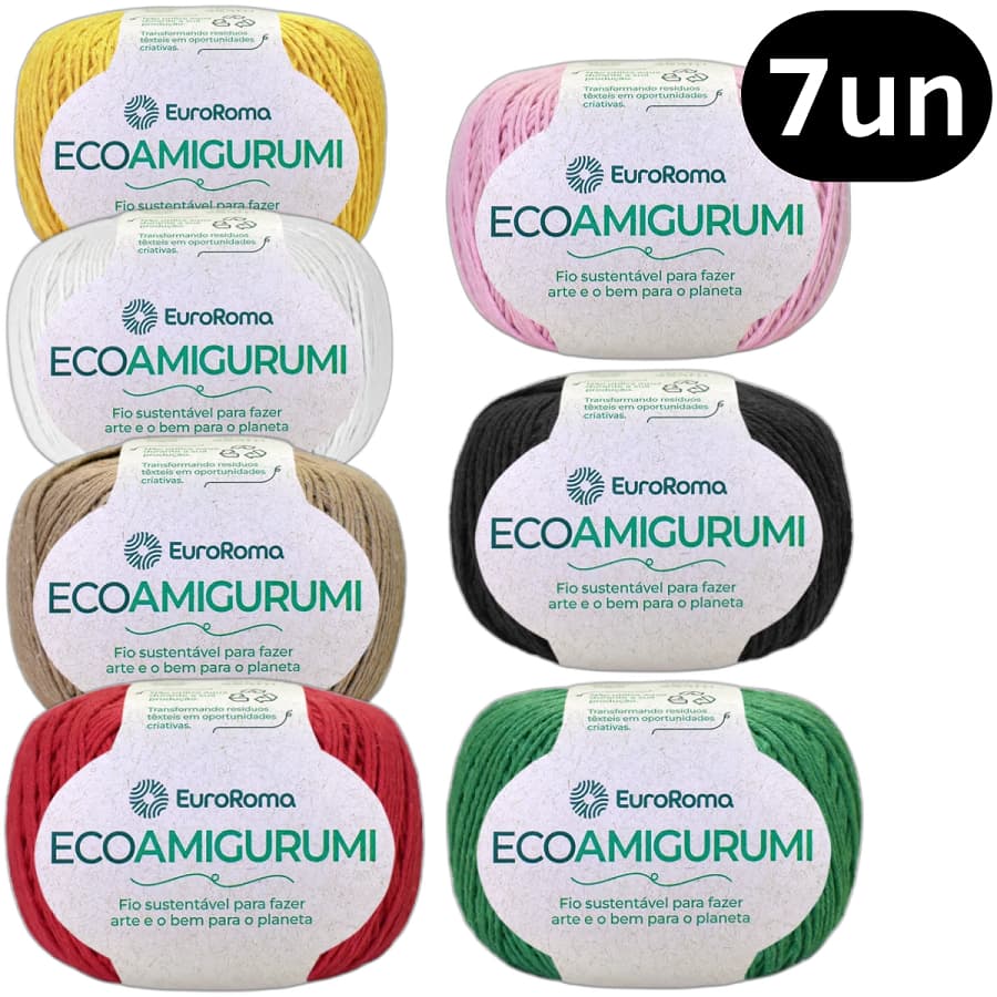 Kit 7 Novelos Eco Amigurumi 254m Euroroma Fio 8/7 Amigurumi Crochê Tricô Bonecos Crochê Moda Roupas