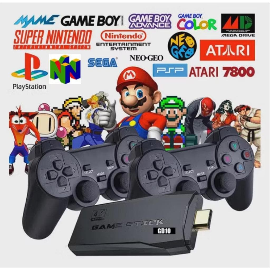 Video Game Stick 2 - Console 4k 64GB X2/K8 37000 MIL Jogos + 2 Controles Jogos Retrô Para PSP PS1 GBA