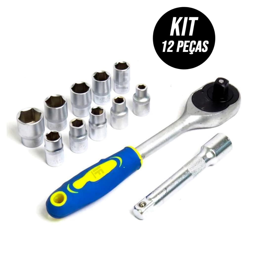 Jogo Soquetes 12 Peças 04 A 13mm Kit De Ferramentas Completo 1/4 Chave Catraca