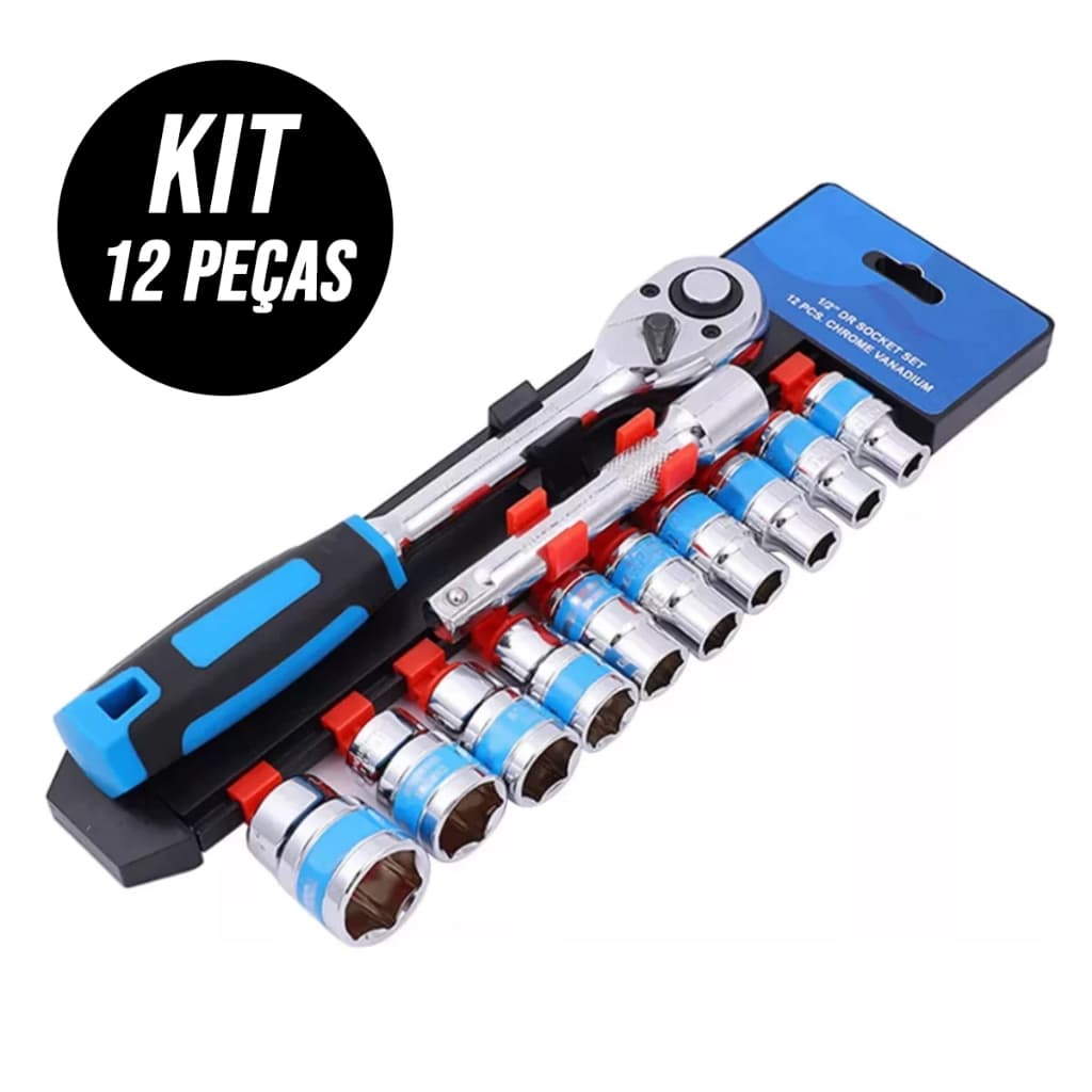 Chave Catraca Sextavada 12 Peças 1/4 Jogo Soquete De 04 mm à 13 mm Com Extensor