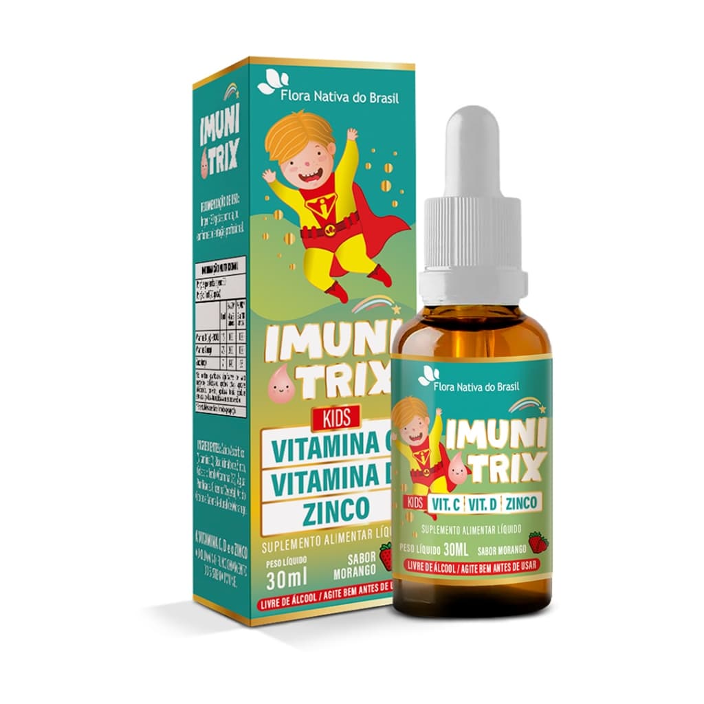 ImuniTrix Kids Morango - Vitamina C + Zinco + Vitamina D3 - 30ml - Flora Nativa do Brasil