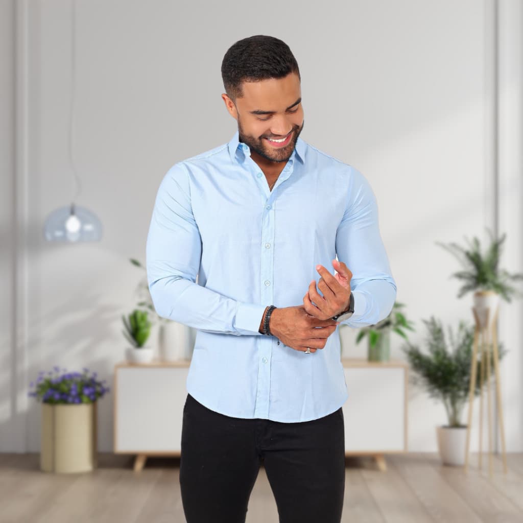 Camisa masculino social manga longa slim fit sem bolso não amassa luxo