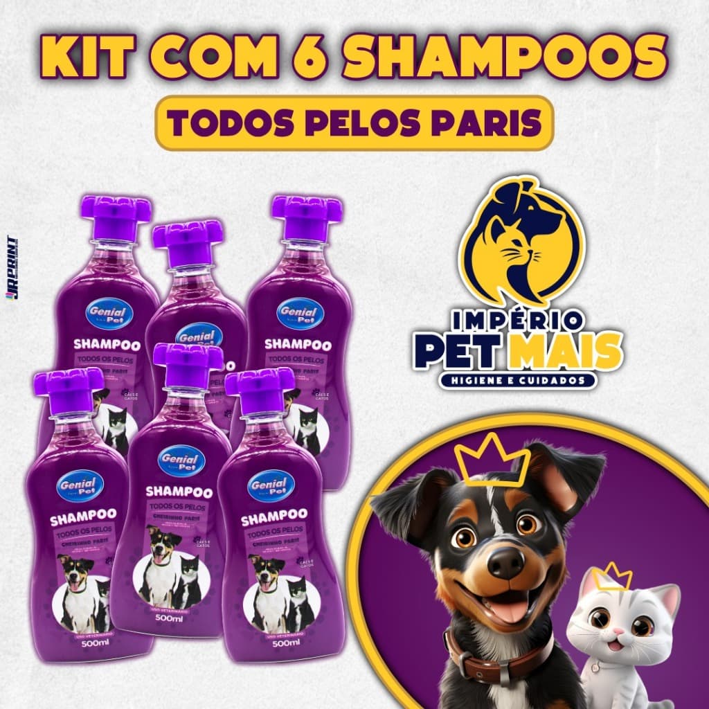 Kit com 6 Shampoo Para Cães e Gatos 500ml-Todos os pelos Genial Pet