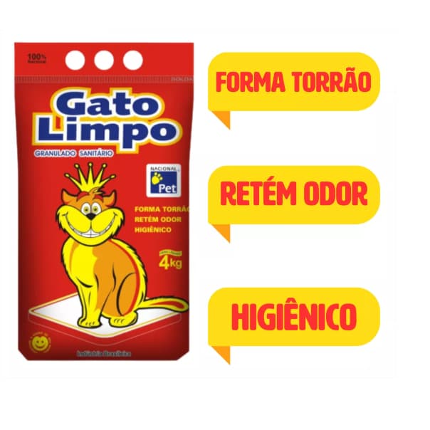 Areia Higienica Sanitária para Gatos Gato Limpo 4 kg