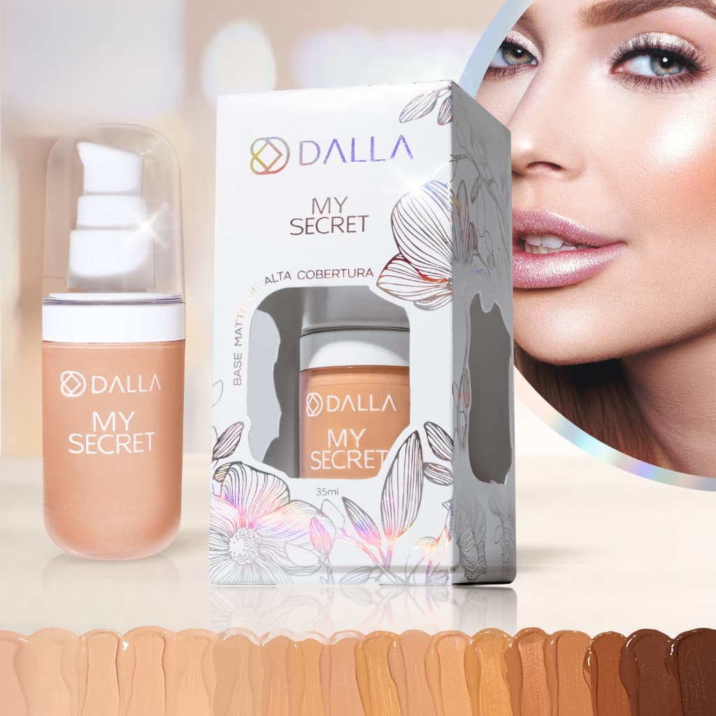 Base Líquida de Alta Cobertura Com Efeito Matte My Secret 35ml Dalla