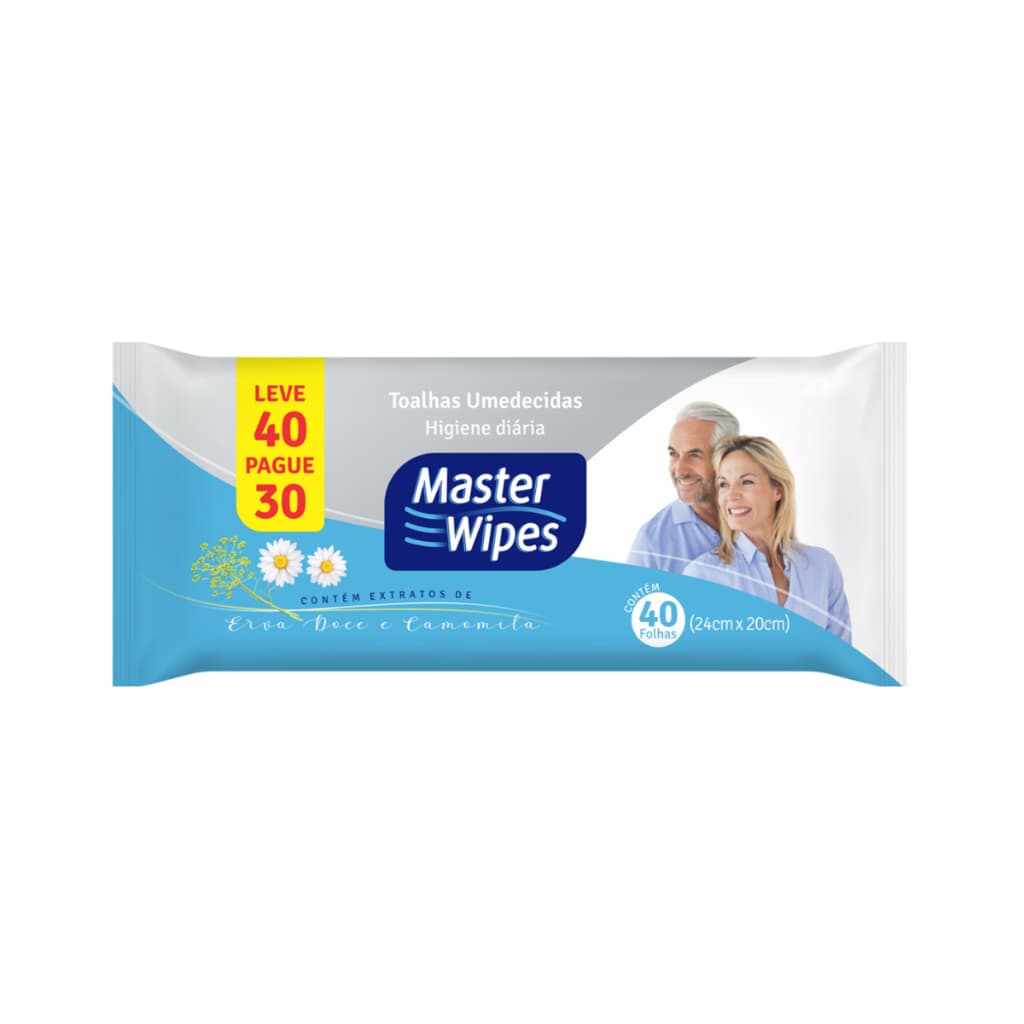Toalha Umedecida Adulto Master Wipes 40 Folhas