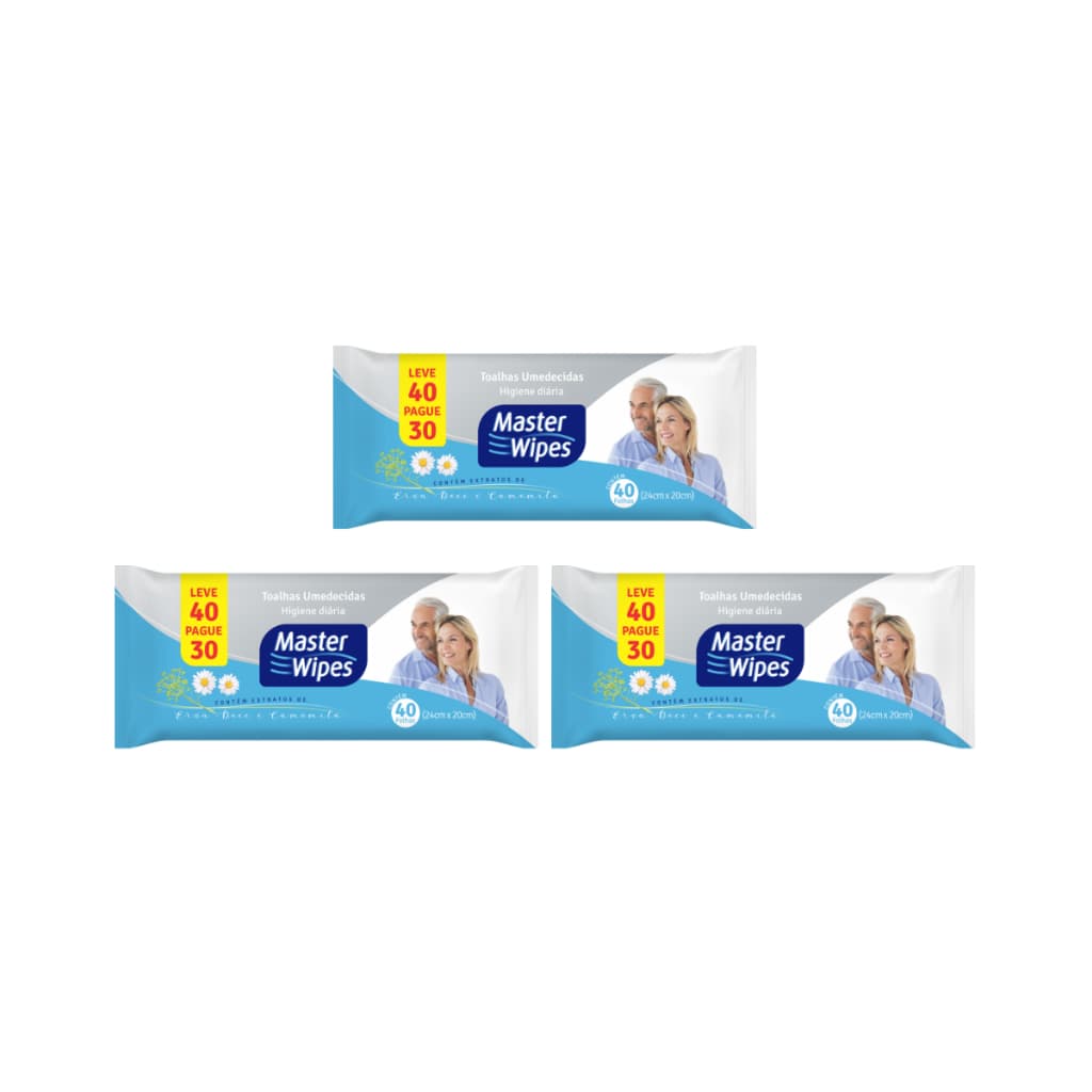 Toalha Umedecida Adulto Master Wipes 120 Folhas (3undX40fls)