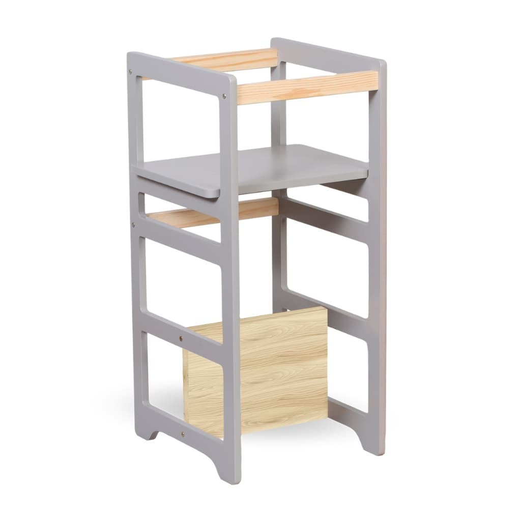 Torre De Aprendizagem Montessori 4 Em 1 Laqueada Cinza