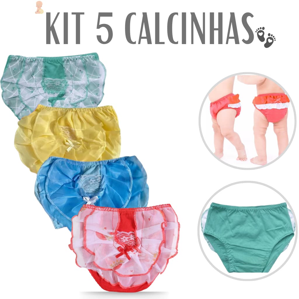 Kit 5 Calcinha Bunda Rica Infantil Tapa Fralda